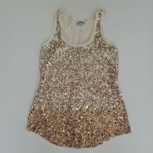 Express Champagne Sequin Banded Tank Scoop Neck Curved Hem XS